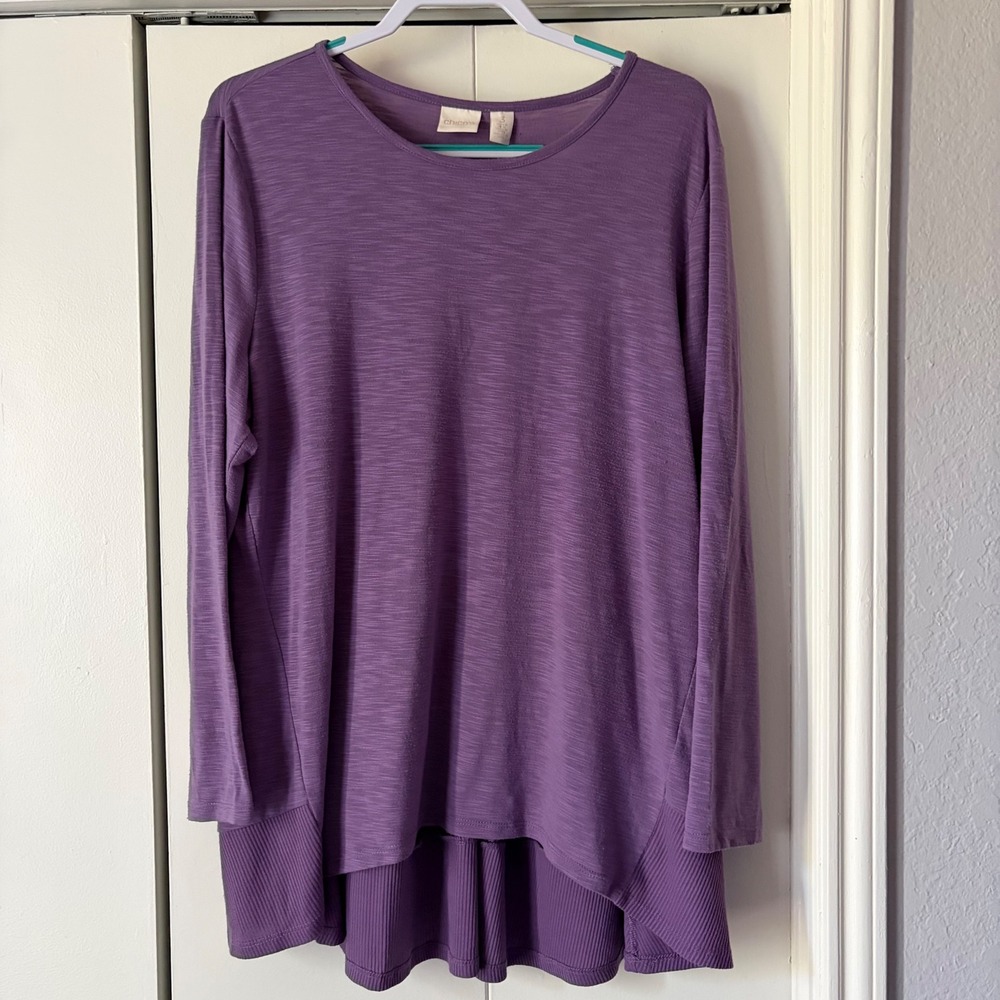 Chico's Purple Slub Knit Long Sleeve Tunic Top Pleated Back Size 3 Large XL